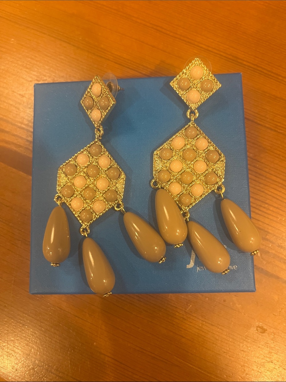 Joan Boyce Gold-Tone Pink and Taupe Dangle Statement Earrings